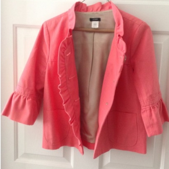 J Crew Coral Ruffle Big Button Career Blazer Jacket Size 2 style 90977 - Picture 2 of 7